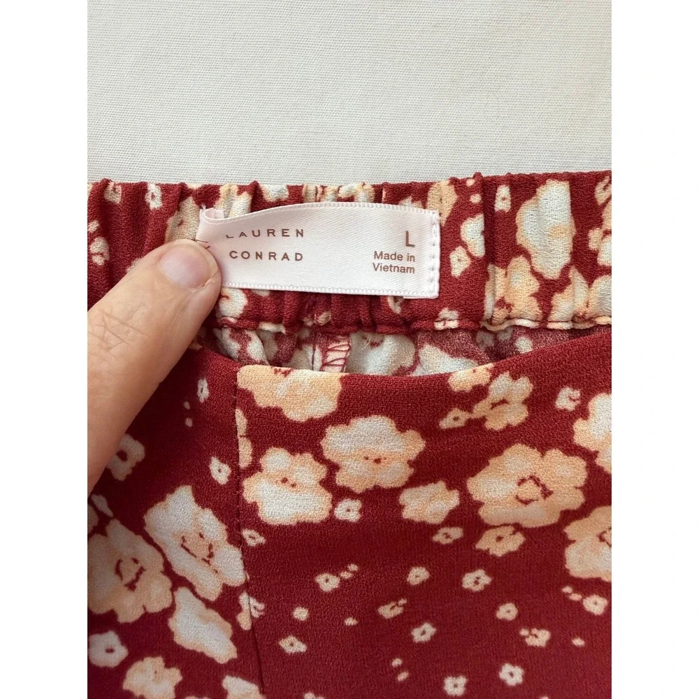 LC Lauren Conrad Floral 2 Piece Set Burgundy‎ Red Top and Skirt Med Large Ditsy